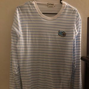 Long sleeve blue and white pusheen shirt